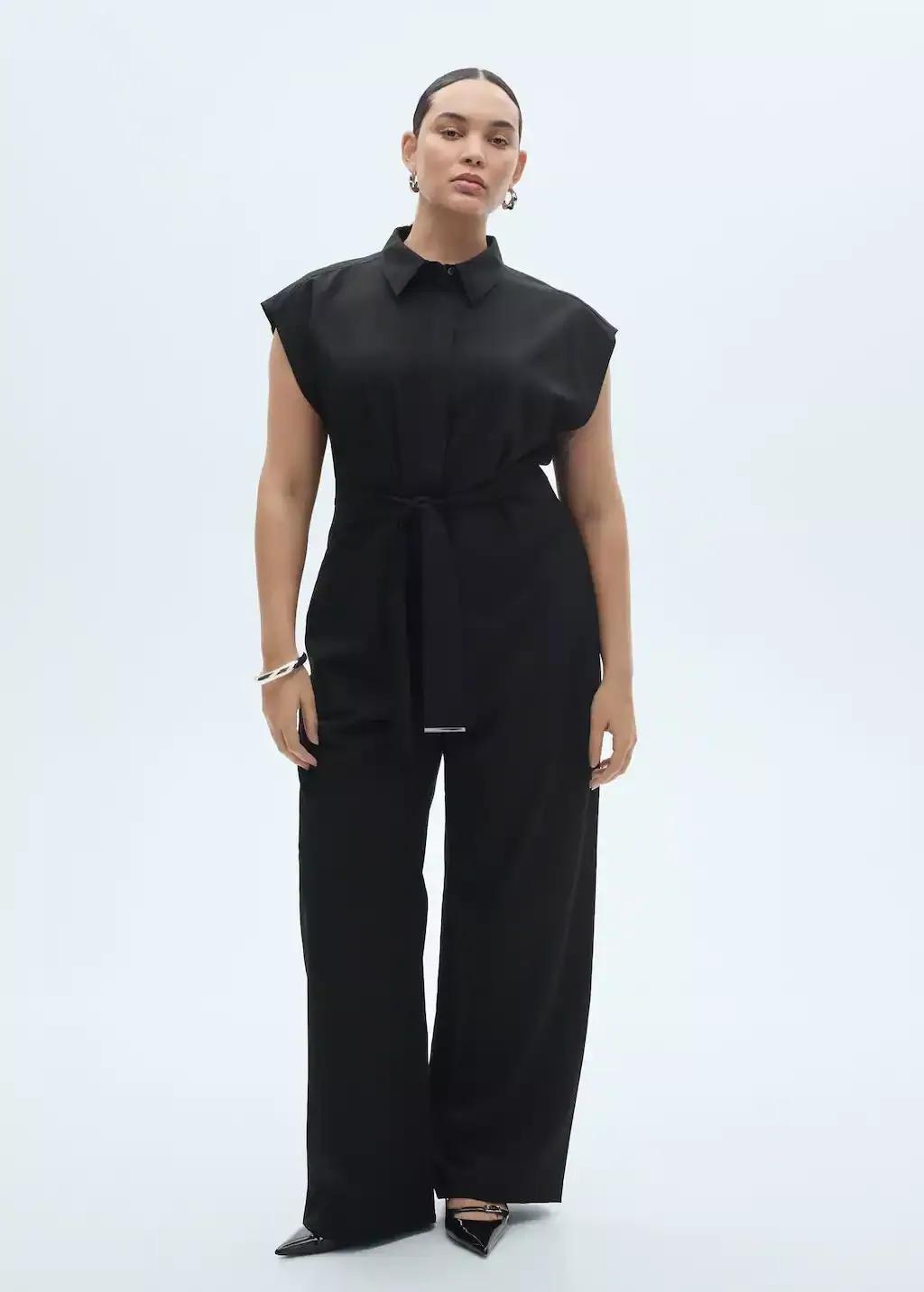 Black Straight-Fit Jumpsuit With Belt, , large image number 2