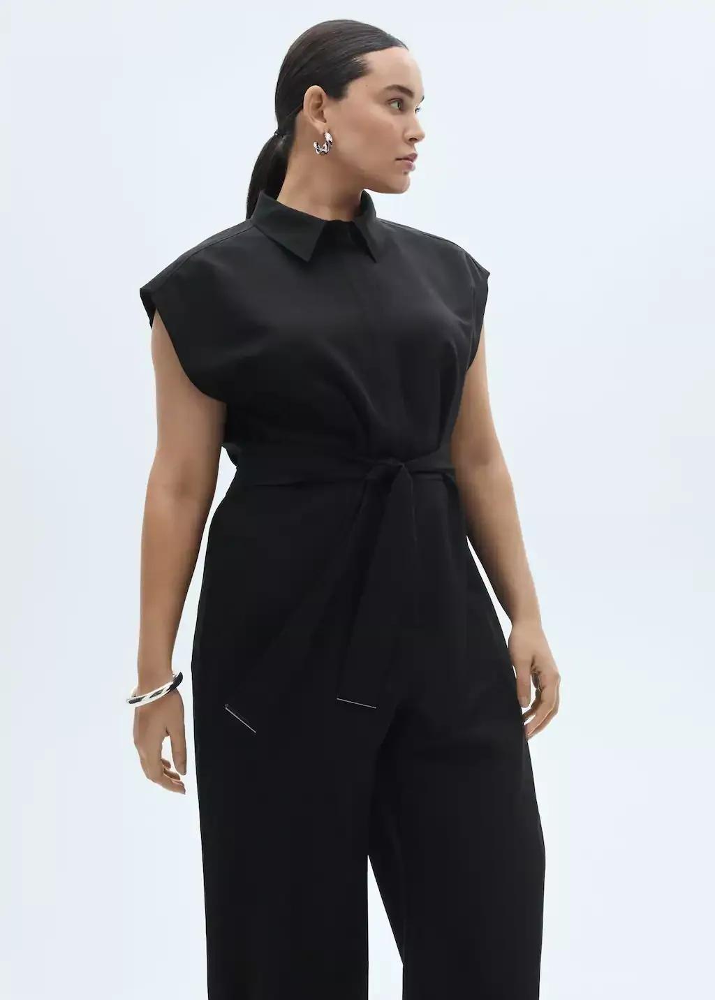 Black Straight-Fit Jumpsuit With Belt, , large image number 5