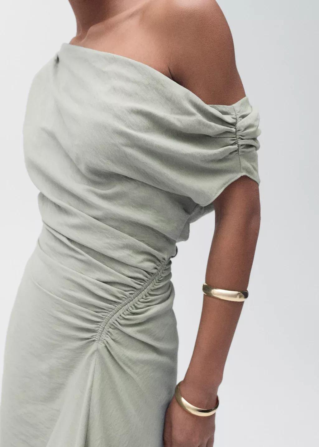 Blue Asymmetrical Draped Short Dress, , large image number 1