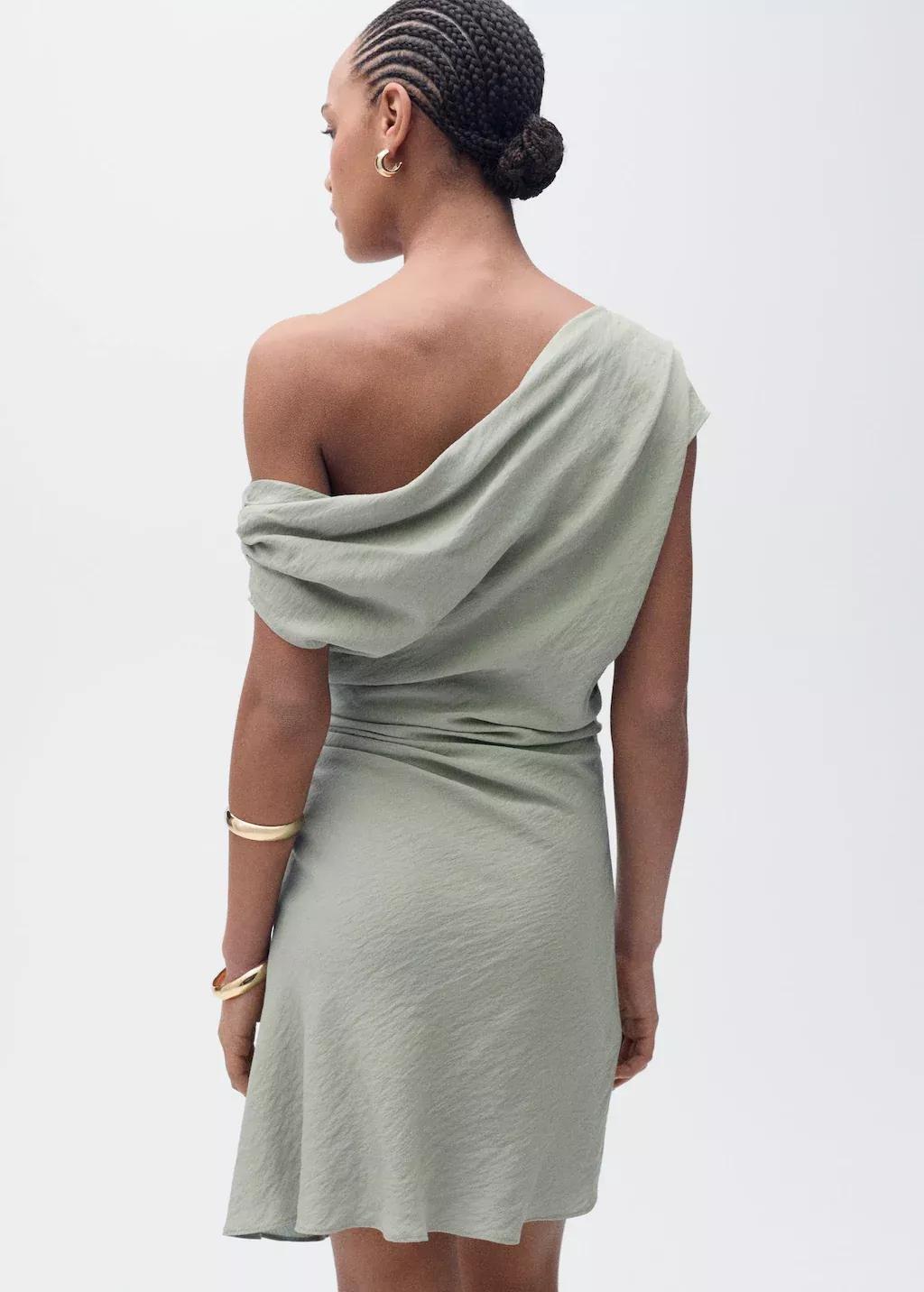 Blue Asymmetrical Draped Short Dress, , large image number 4