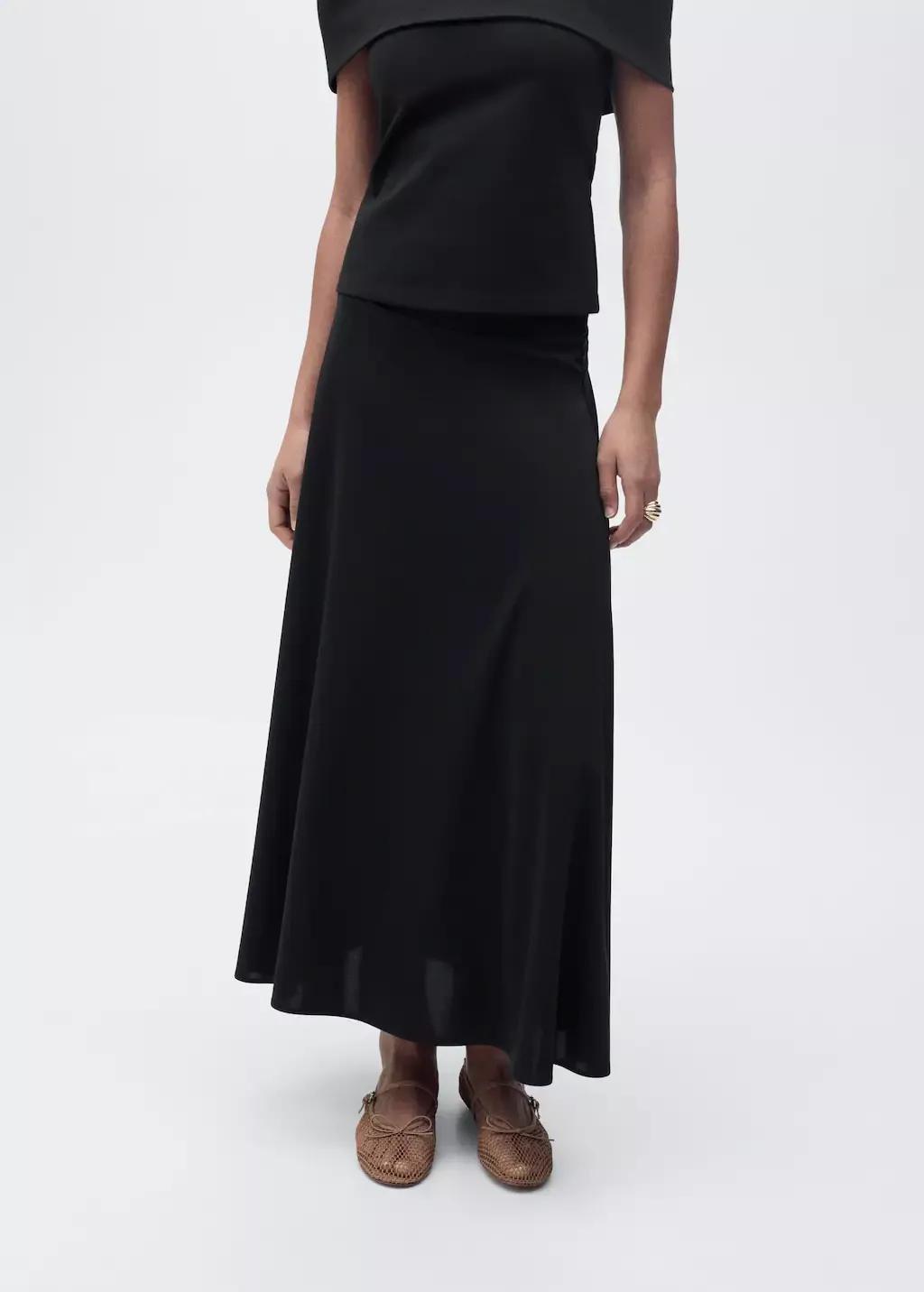 Black Plain A Line Maxi Skirt, , large image number 0