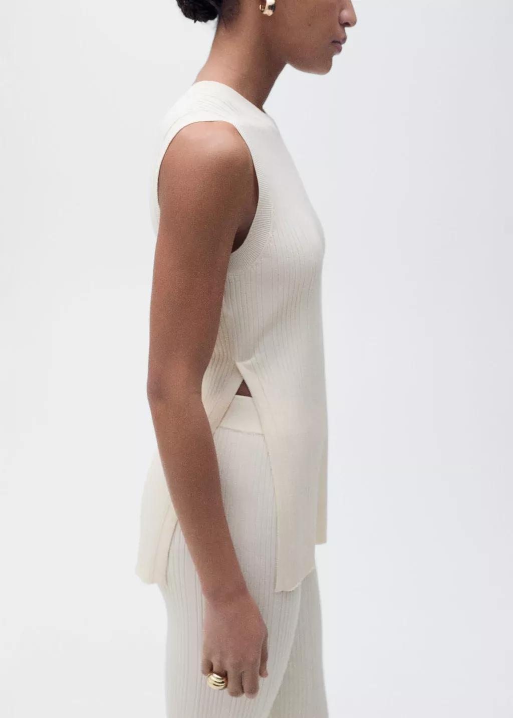 Beige Ribbed Top With Openings, , large image number 1