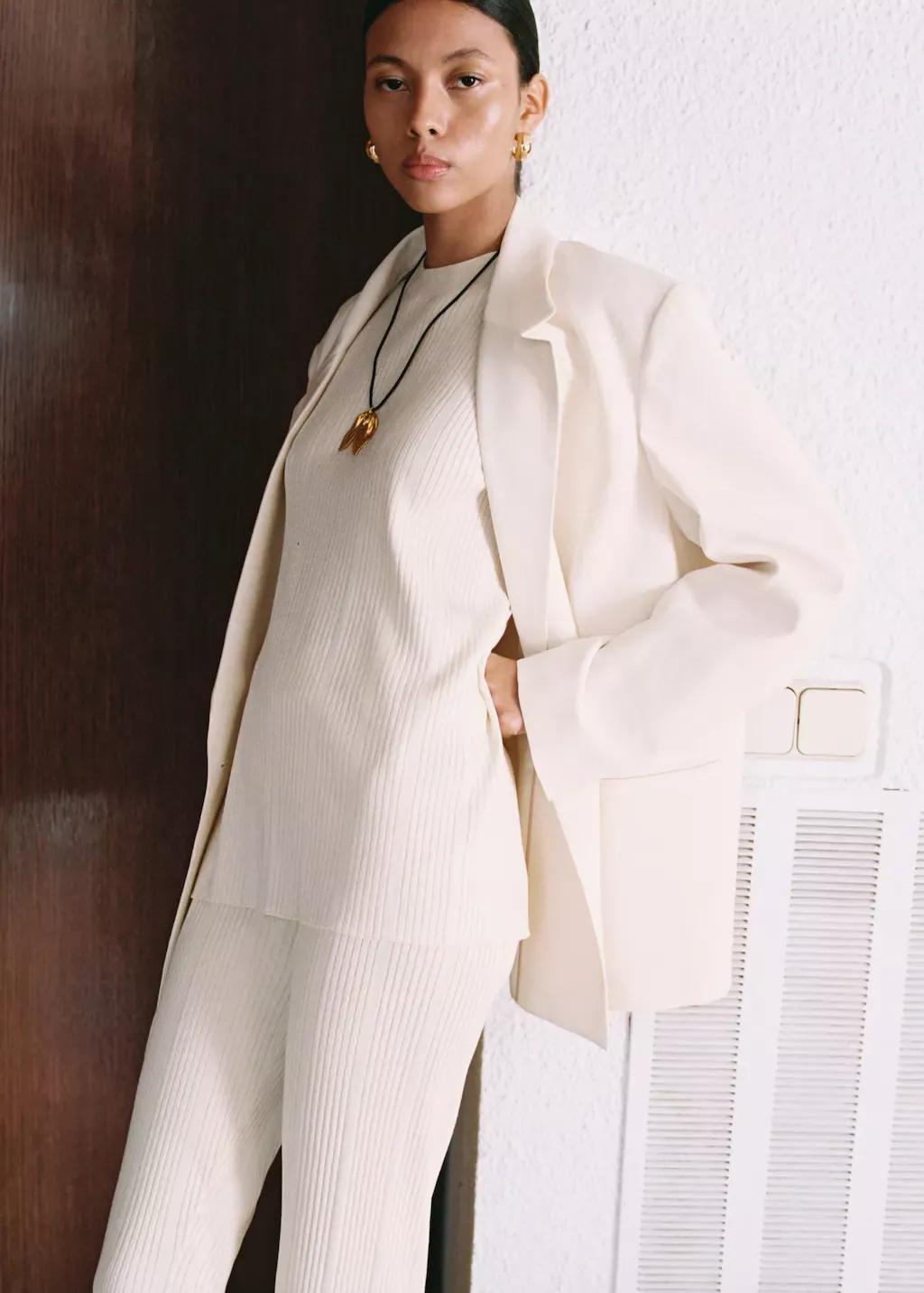 Beige Ribbed Top With Openings, , large image number 3