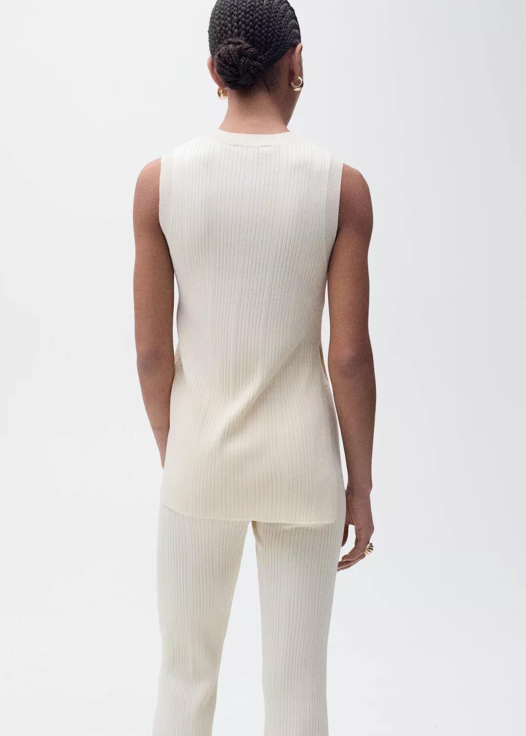 Beige Ribbed Top With Openings, , large image number 5