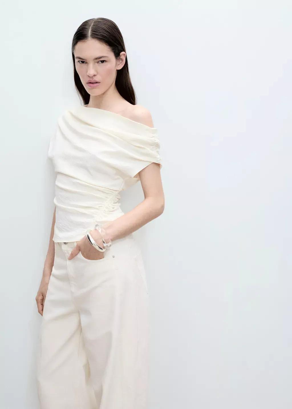 Beige Plain Crop Top, , medium
