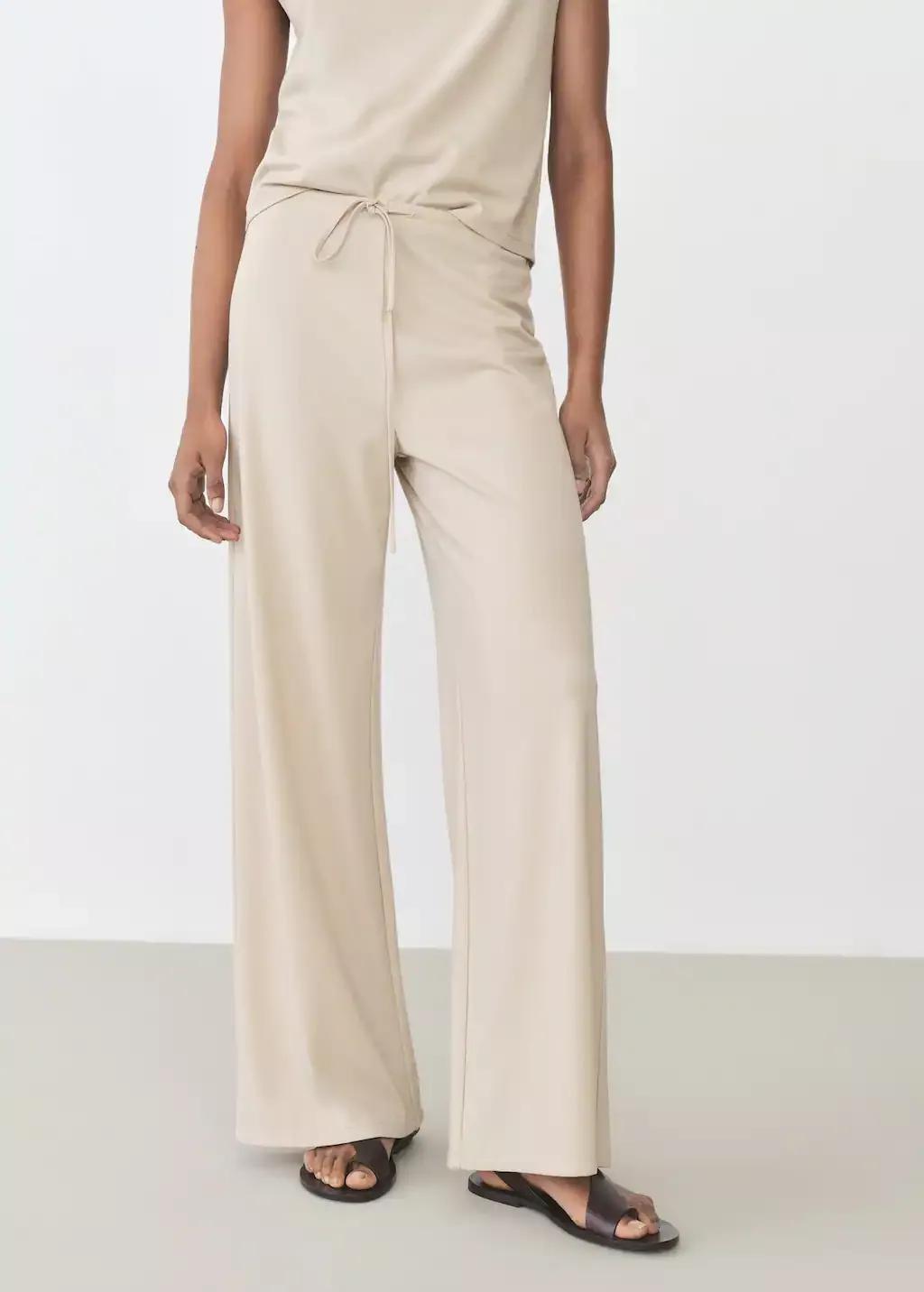 Brown Lt Pastel Wideleg Trousers With Elastic Waist, , medium