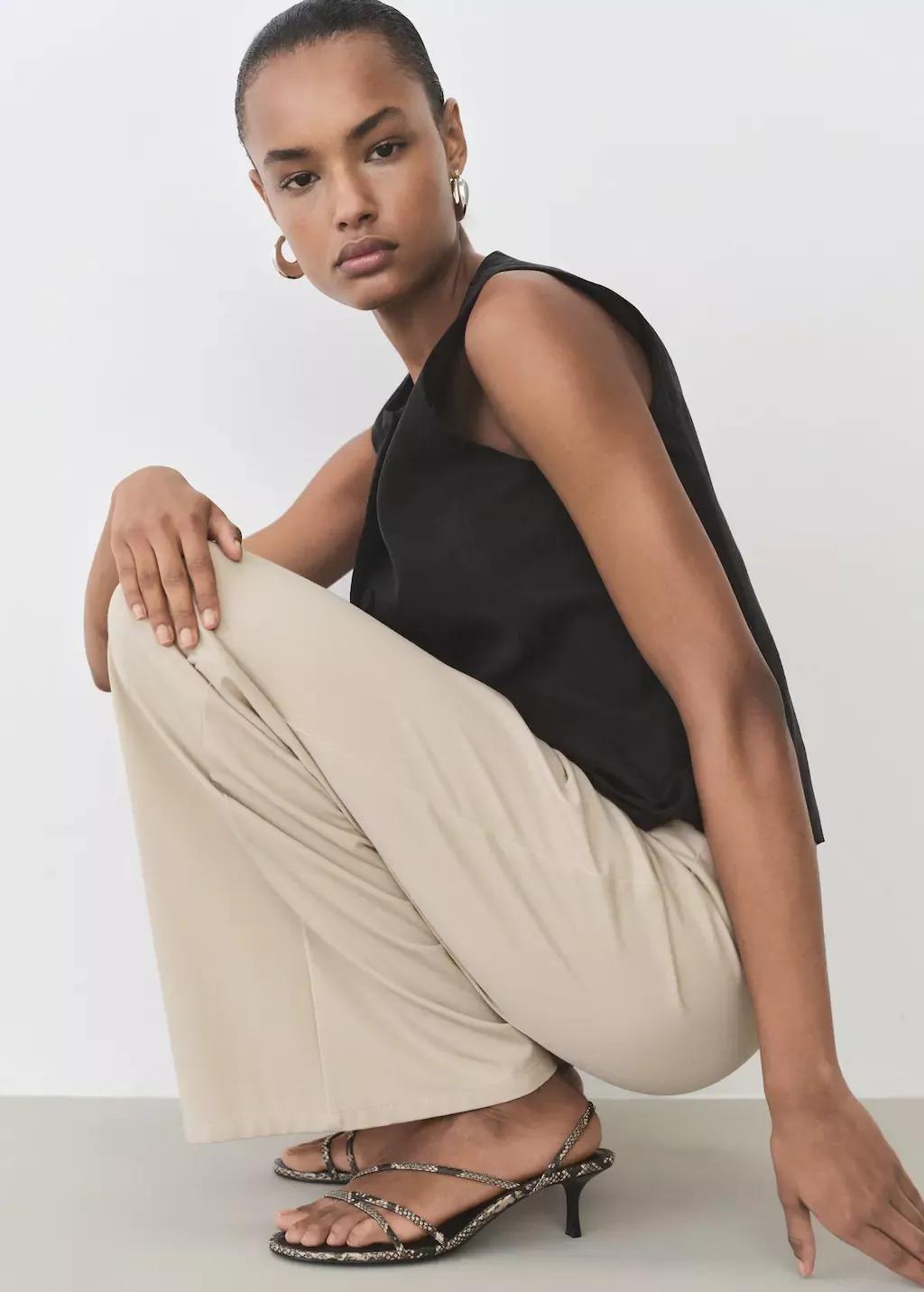 Brown Lt Pastel Wideleg Trousers With Elastic Waist, , large image number 2