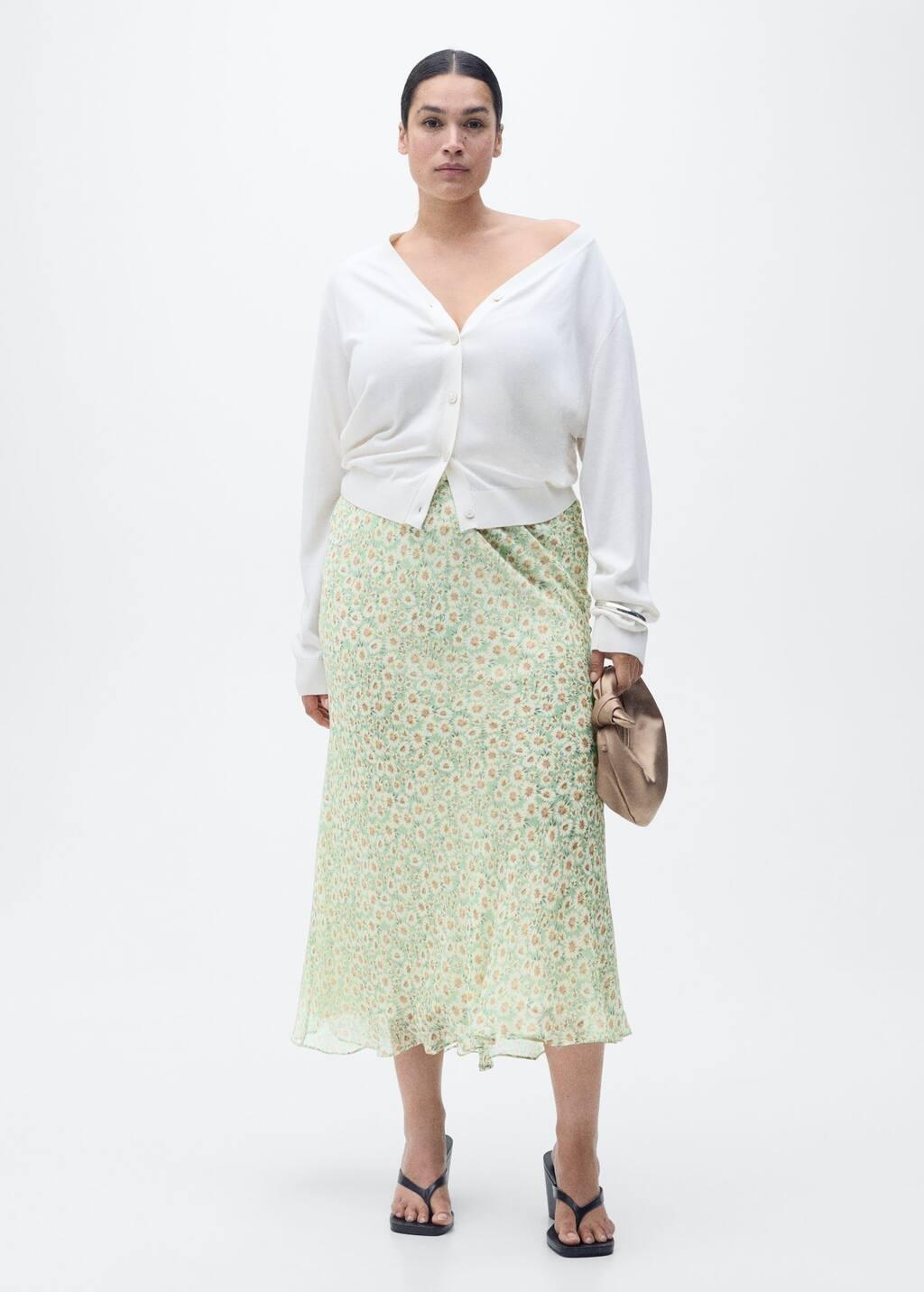 Green Long Floral Flared Skirt, , large image number 2