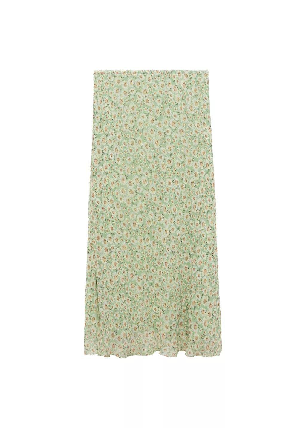 Green Long Floral Flared Skirt, , large image number 3