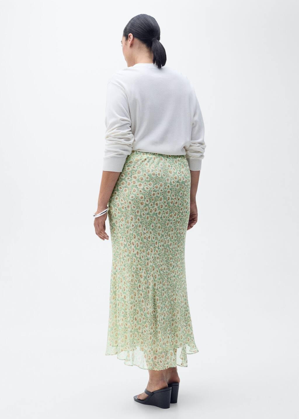 Green Long Floral Flared Skirt, , large image number 4