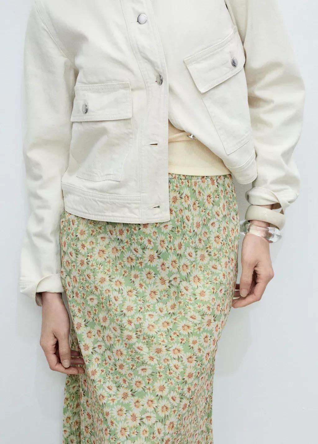 Green Long Floral Flared Skirt, , large image number 6