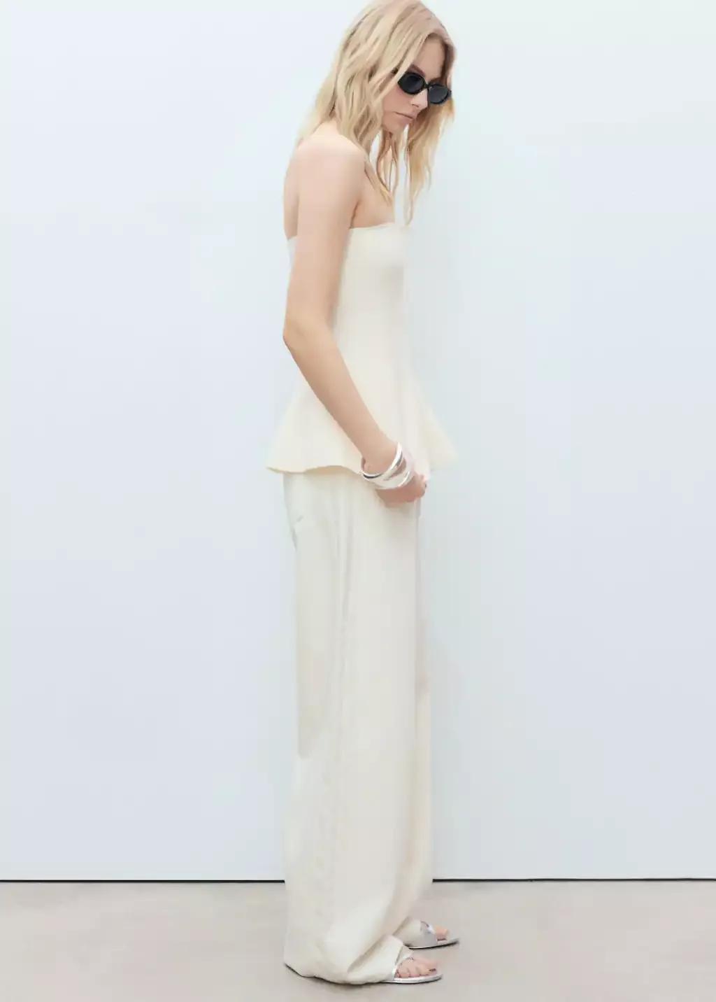 Beige Strapless Knitted Top, , large image number 1