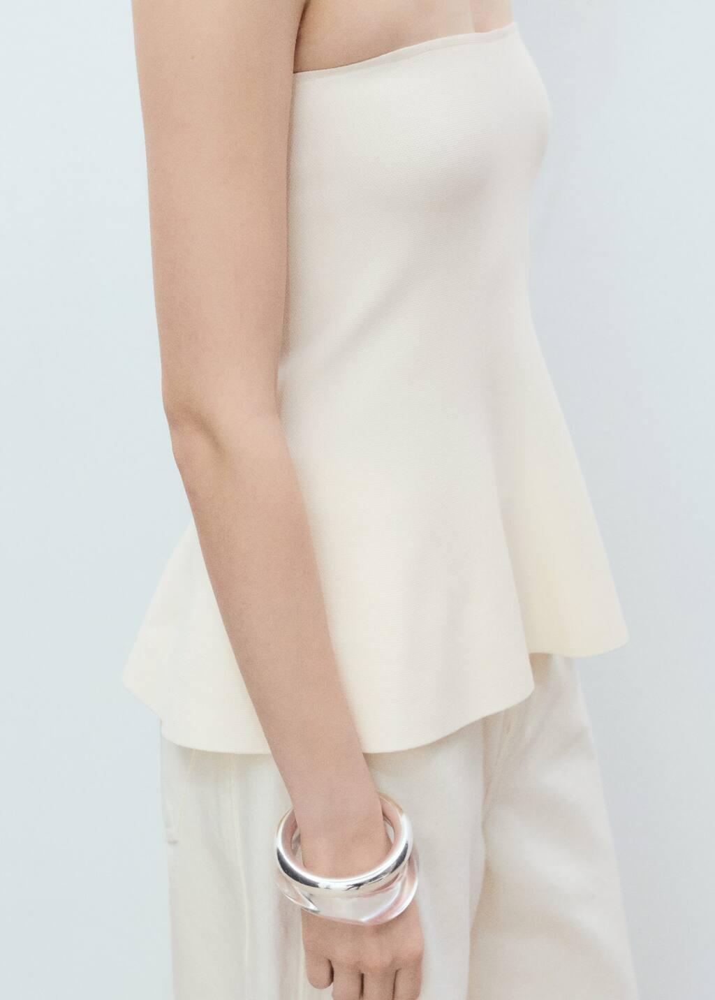 Beige Strapless Knitted Top, , large image number 2