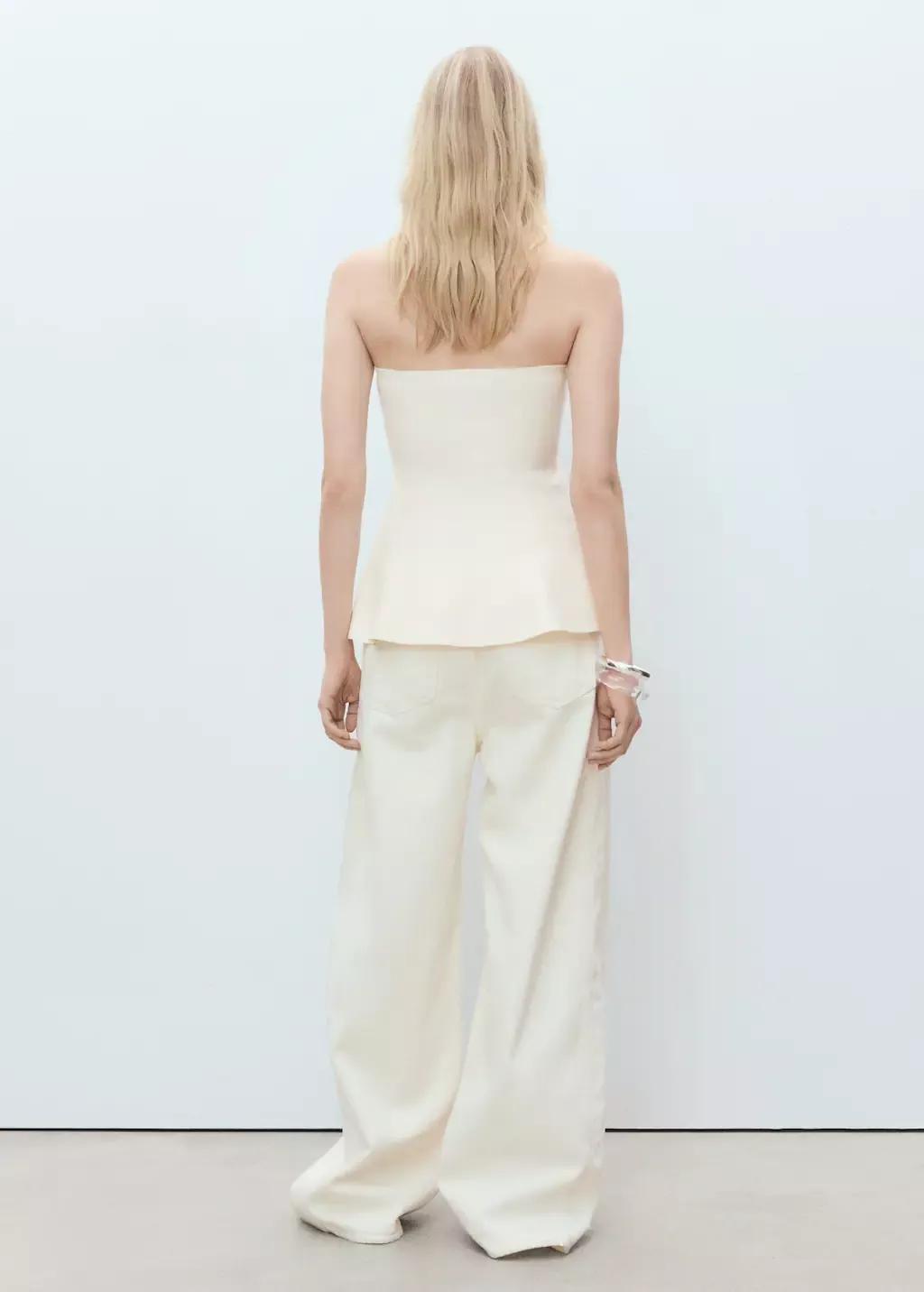 Beige Strapless Knitted Top, , large image number 5