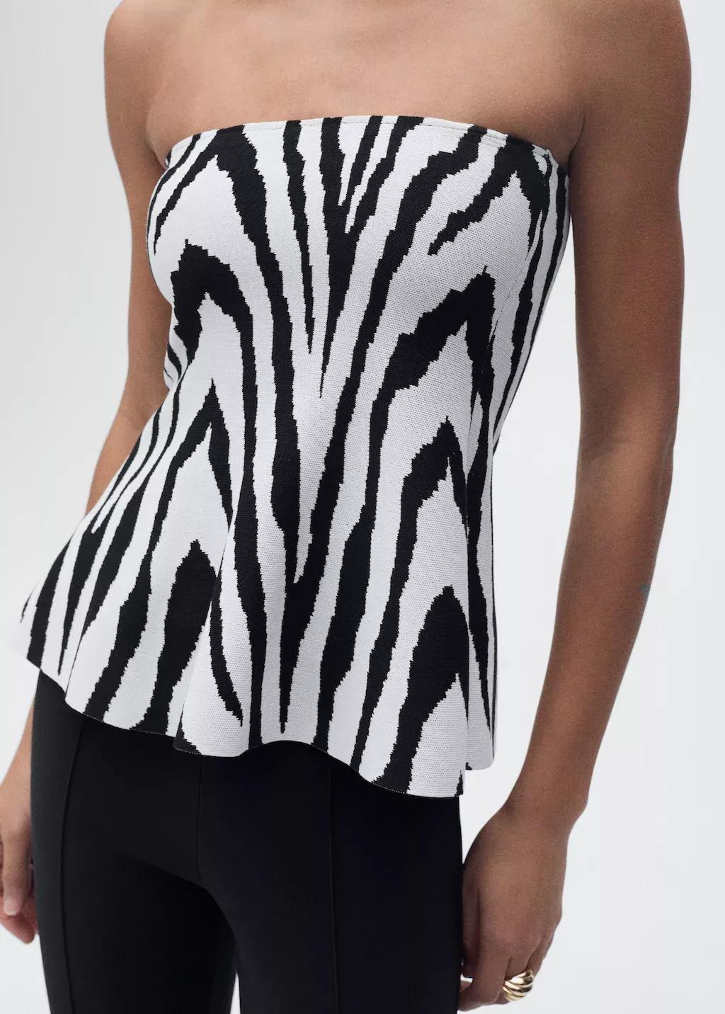 Black Zebra-Print Strapless Top, , medium