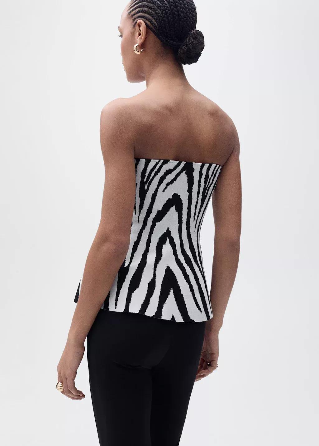 Black Zebra-Print Strapless Top, , large image number 2