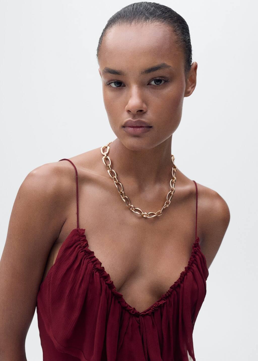 Red Chiffon Dress With Ruffle Detail, , large image number 1
