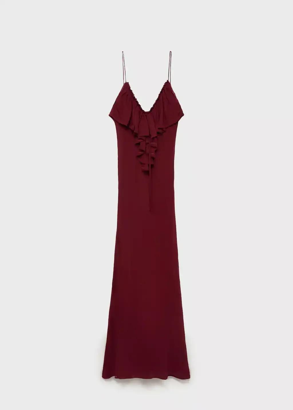 Red Chiffon Dress With Ruffle Detail, , large image number 3