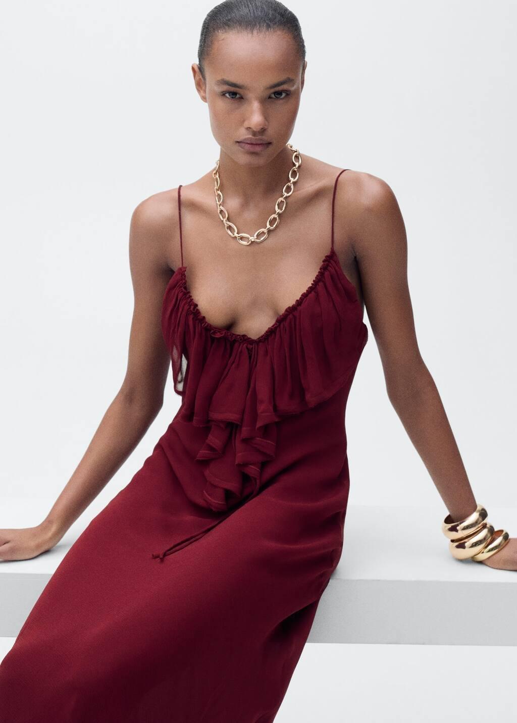 Red Chiffon Dress With Ruffle Detail, , large image number 4