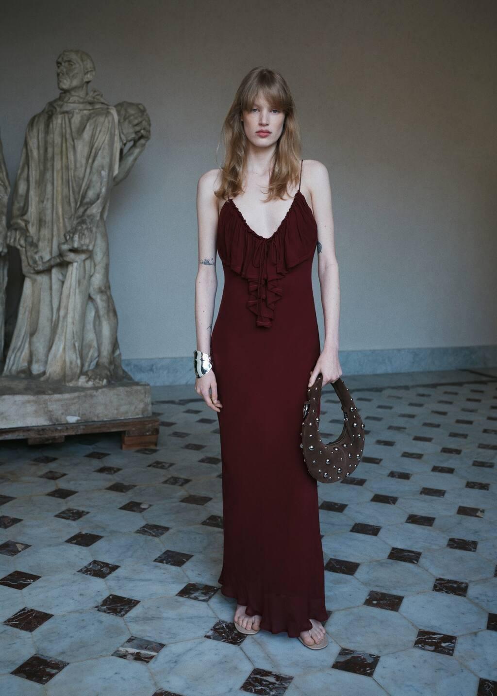 Red Chiffon Dress With Ruffle Detail, , large image number 5