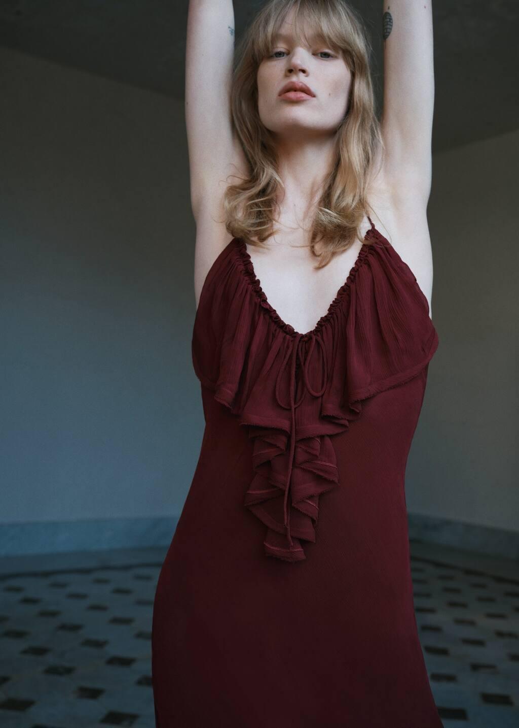 Red Chiffon Dress With Ruffle Detail, , large image number 8