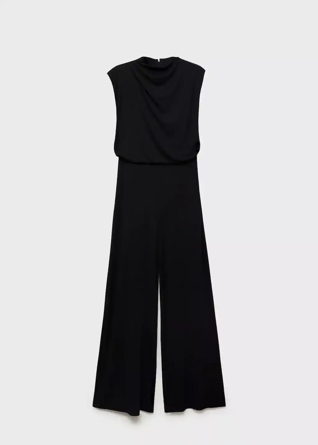 Black Straight-Fit Jumpsuit With Draped Neckline, , large image number 3