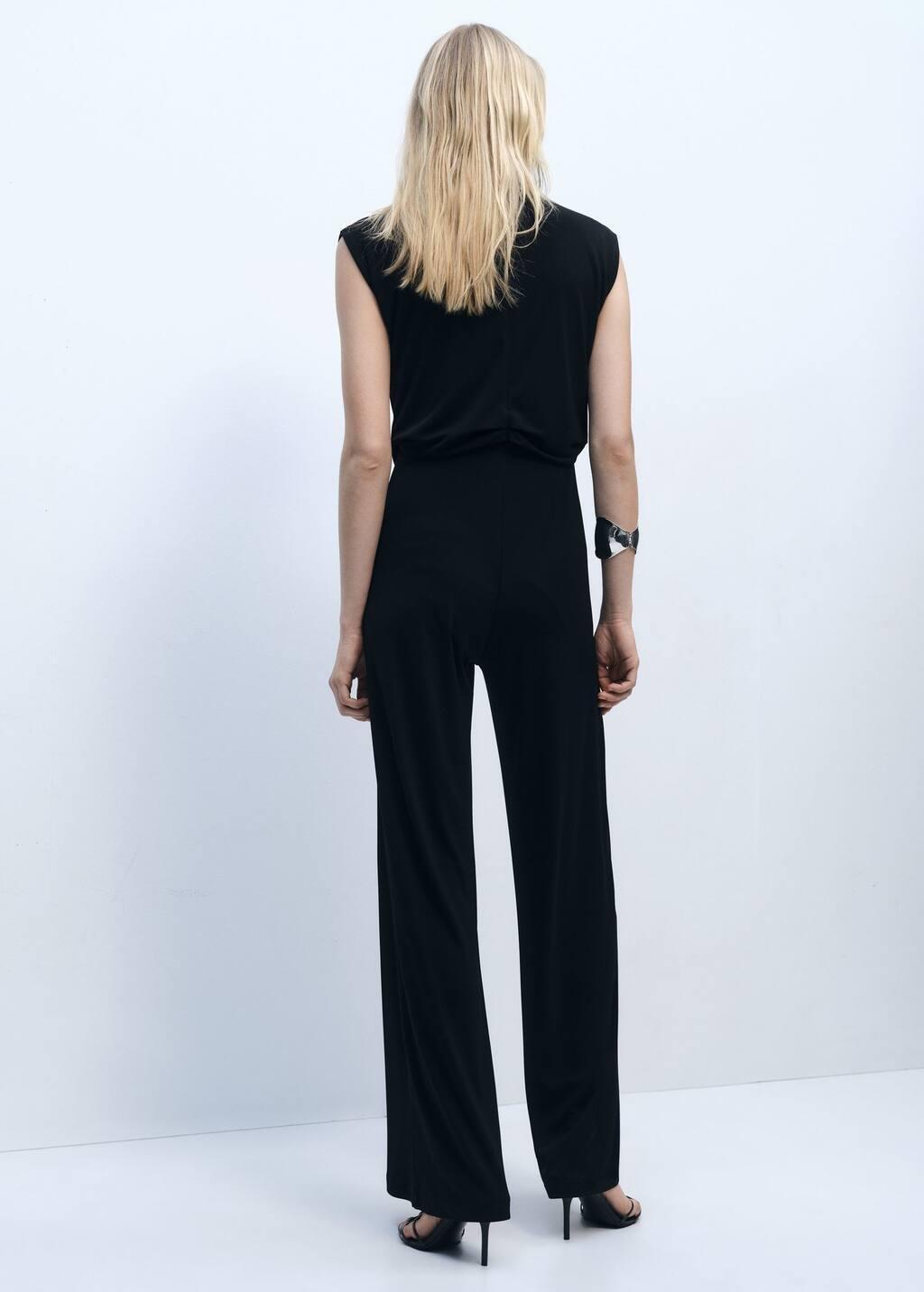 Black Straight-Fit Jumpsuit With Draped Neckline, , large image number 6