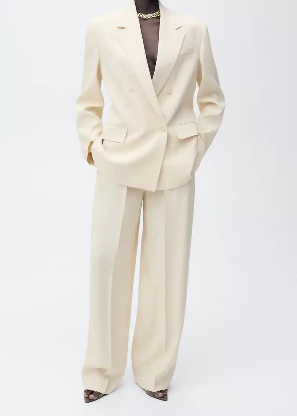 Yellow Pleated Wideleg Suit Trousers, , large image number 1