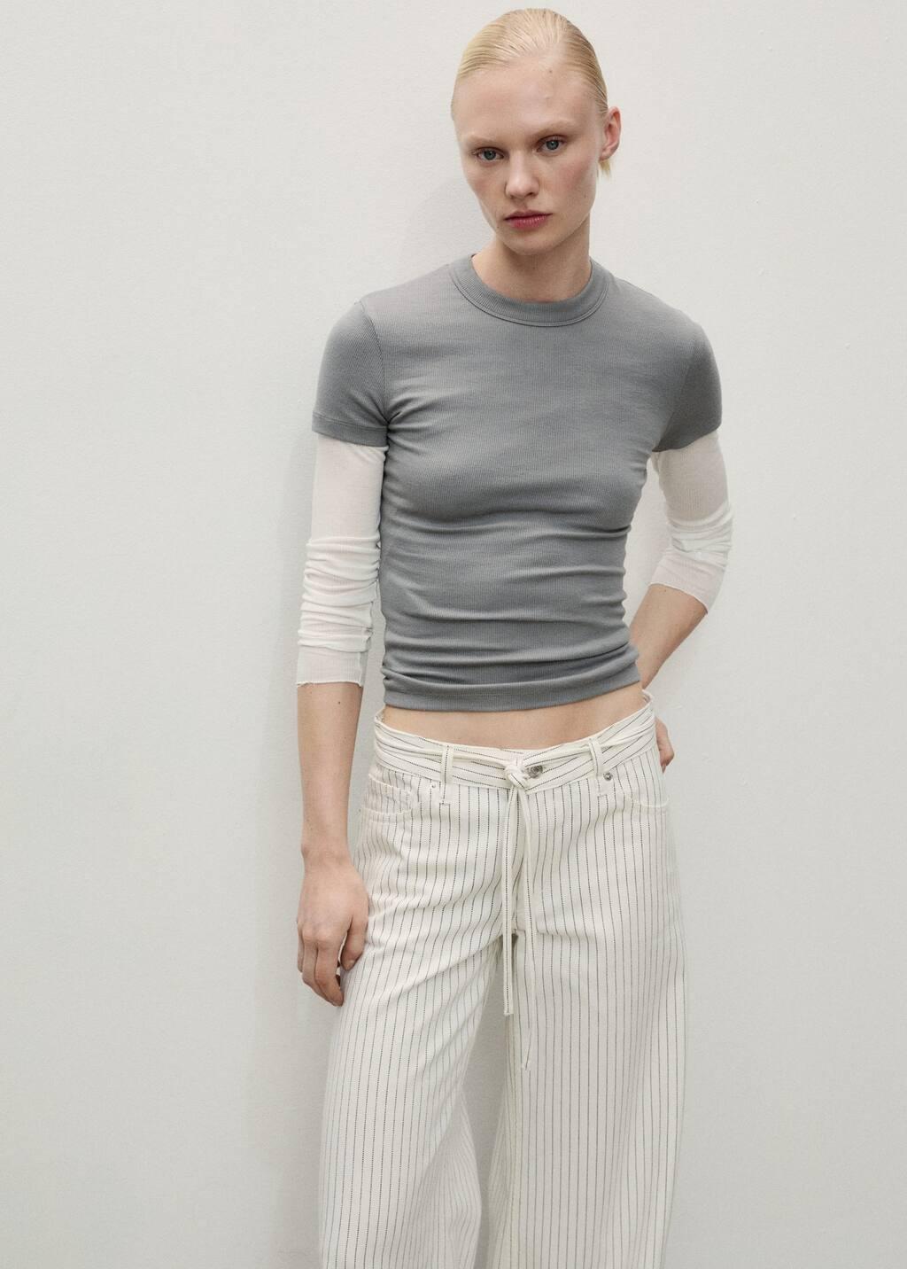 White Wideleg Jeans With Stripes And Belt, , large image number 1