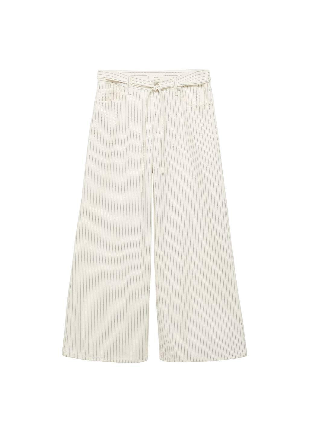 White Wideleg Jeans With Stripes And Belt, , large image number 3
