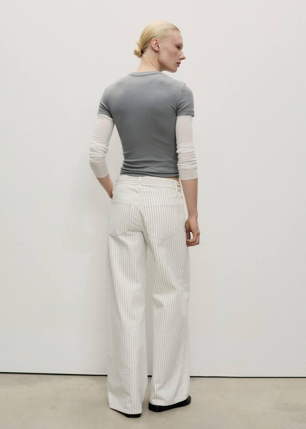 White Wideleg Jeans With Stripes And Belt, , large image number 4