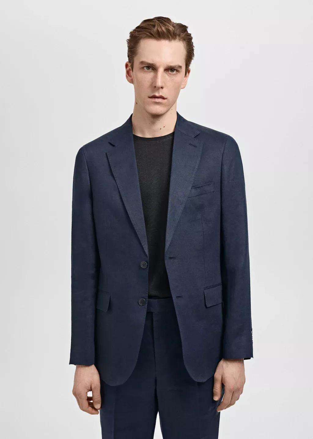 Navy 100% Linen Slim-Fit Suit Jacket, , medium