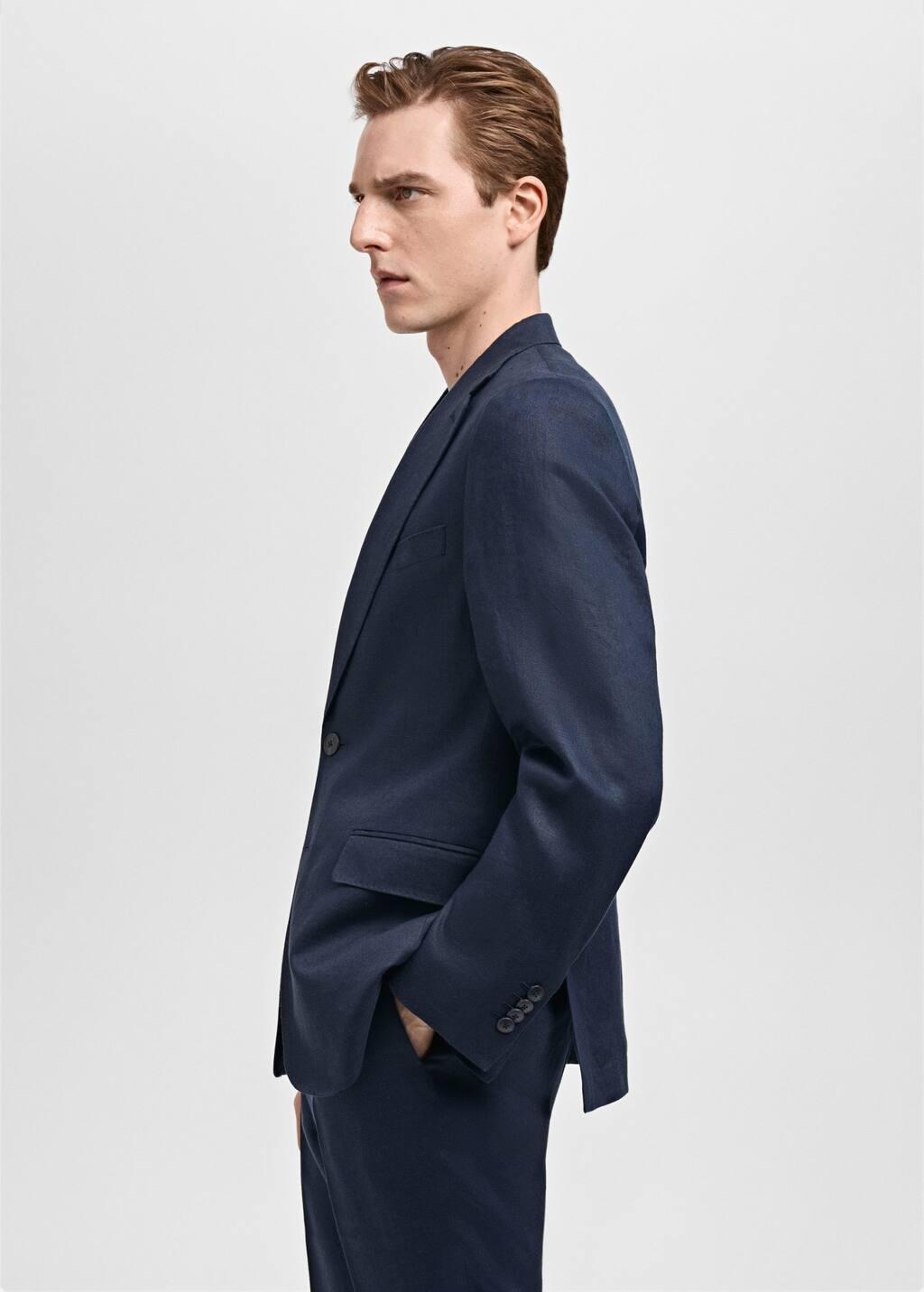 Navy 100% Linen Slim-Fit Suit Jacket, , large image number 1
