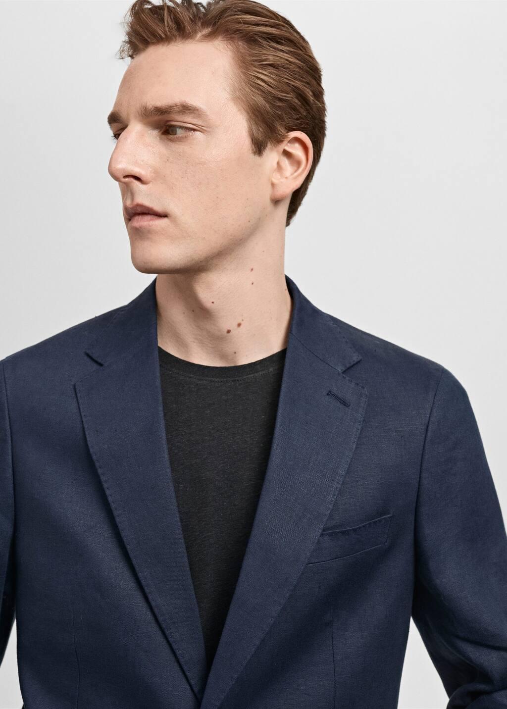 Navy 100% Linen Slim-Fit Suit Jacket, , large image number 2