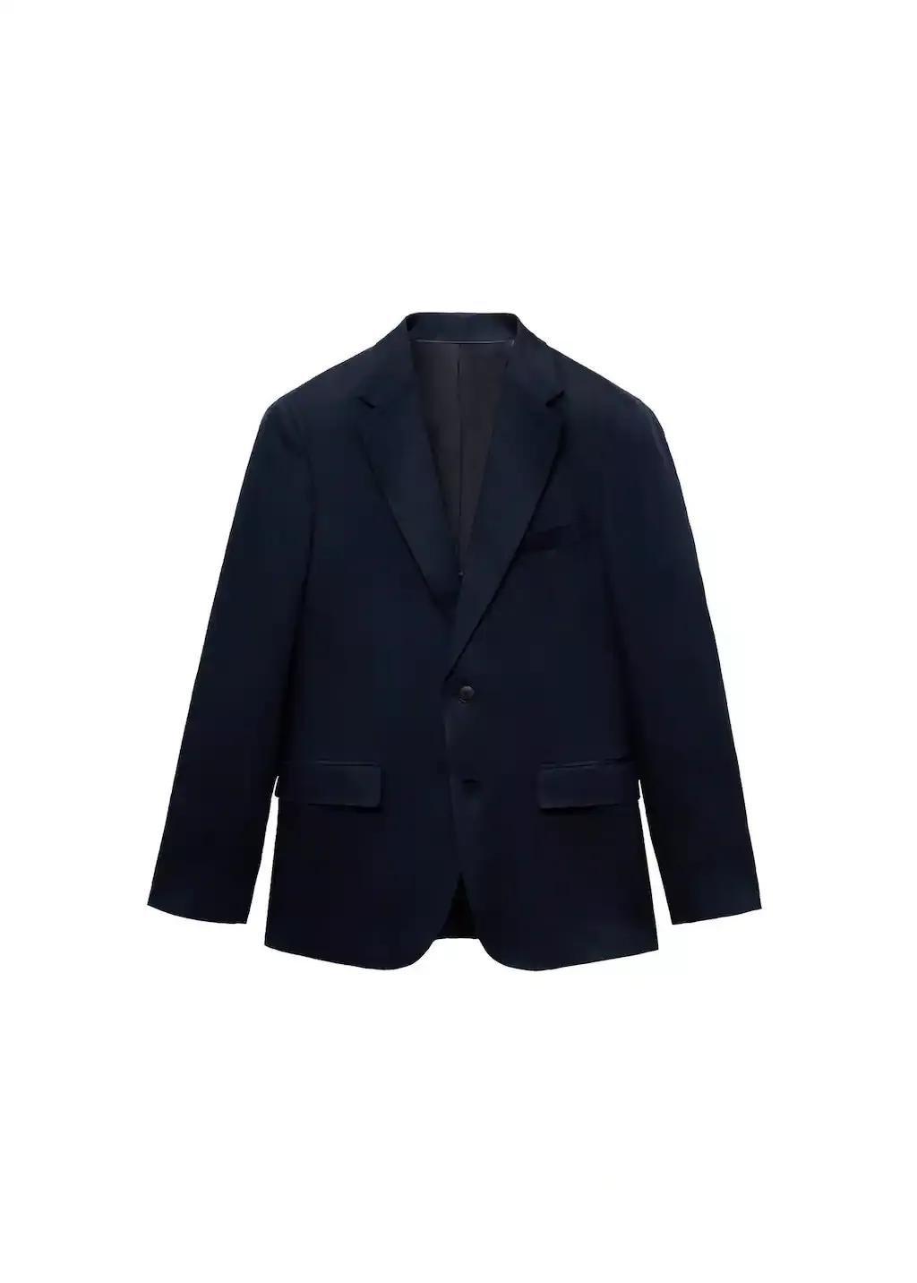 Navy 100% Linen Slim-Fit Suit Jacket, , large image number 4
