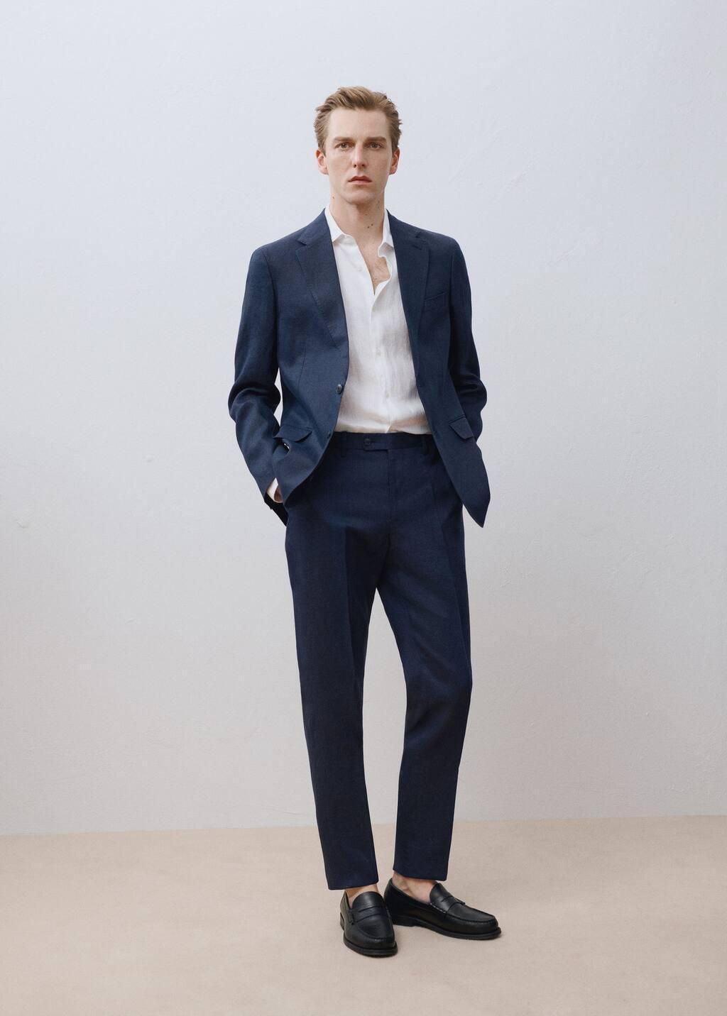 Navy 100% Linen Slim-Fit Suit Jacket, , large image number 6