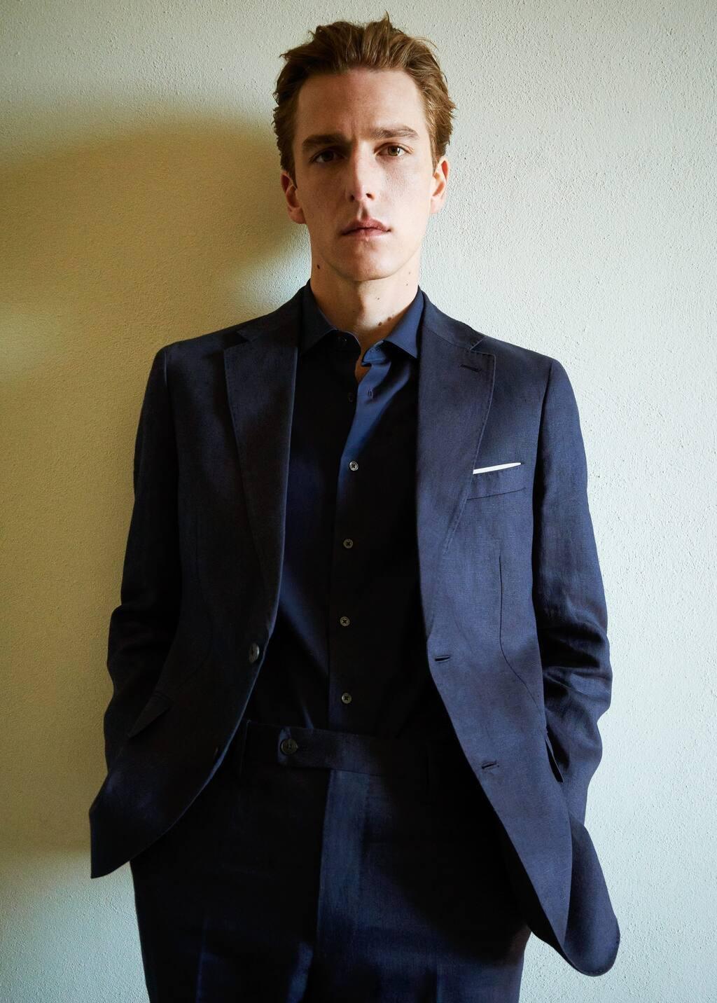 Navy 100% Linen Slim-Fit Suit Jacket, , large image number 7