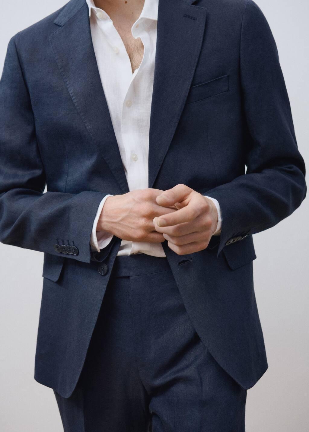 Navy 100% Linen Slim-Fit Suit Jacket, , large image number 8