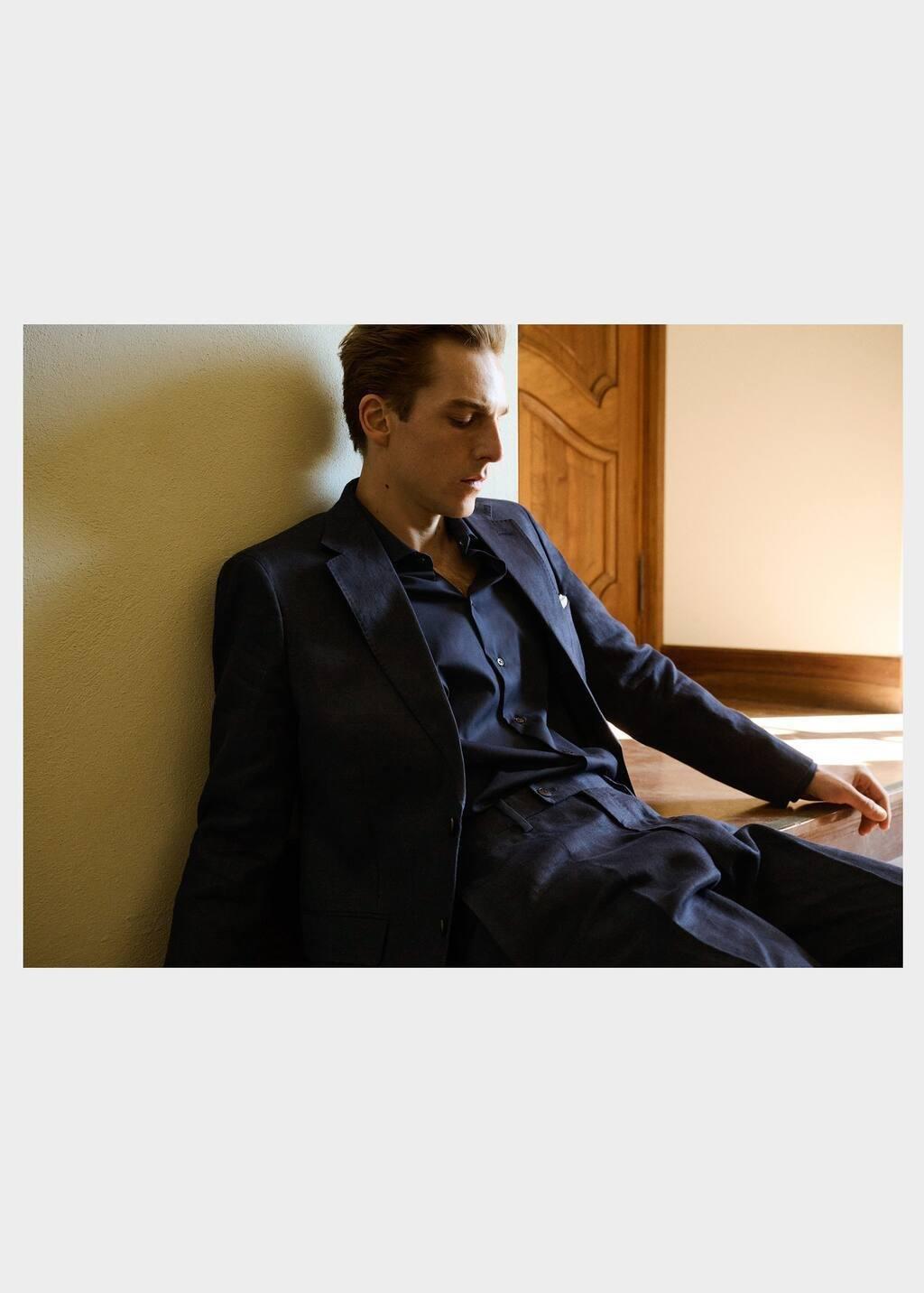 Navy 100% Linen Slim-Fit Suit Jacket, , large image number 9