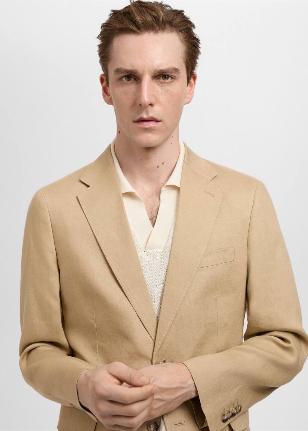 Beige 100% Linen Slim-Fit Suit Jacket, , large image number 1