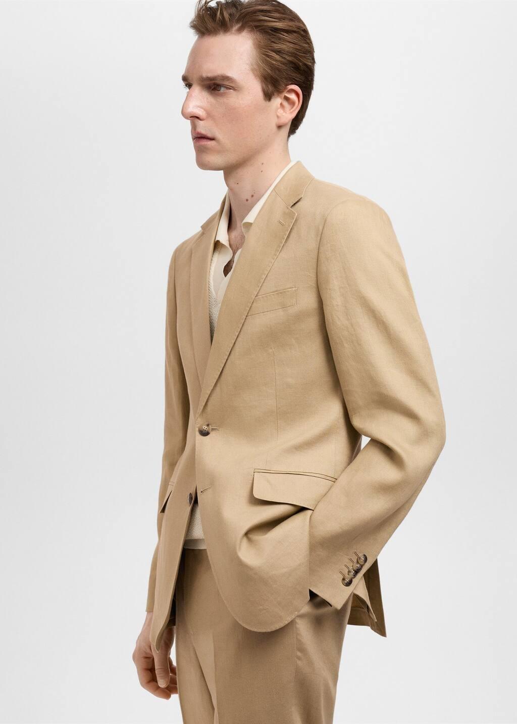 Beige 100% Linen Slim-Fit Suit Jacket, , large image number 2