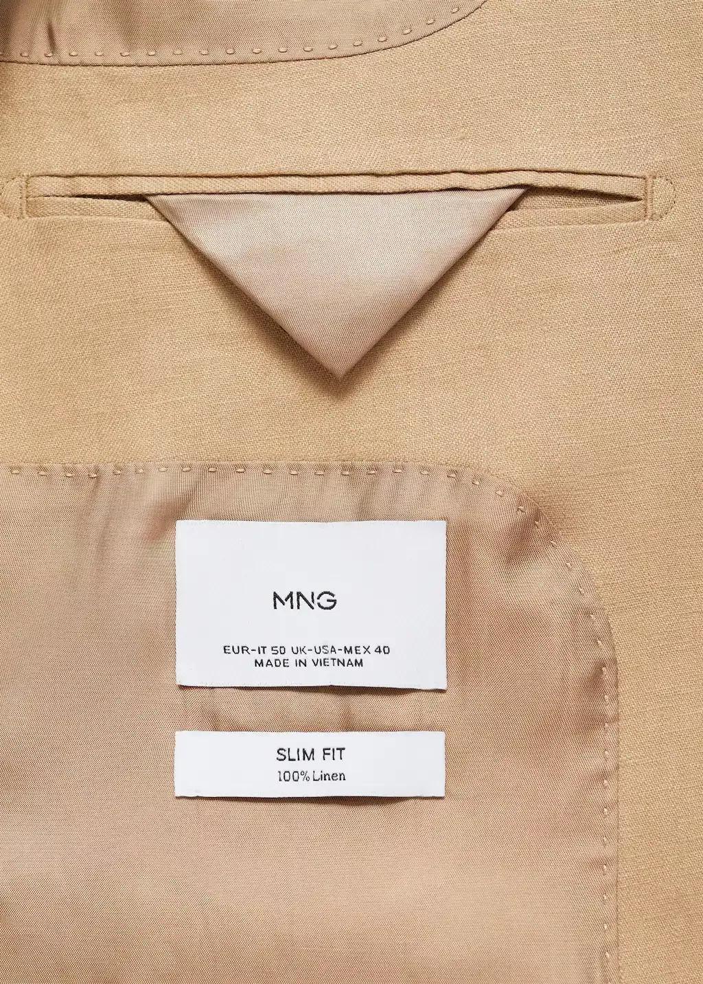 Beige 100% Linen Slim-Fit Suit Jacket, , large image number 3