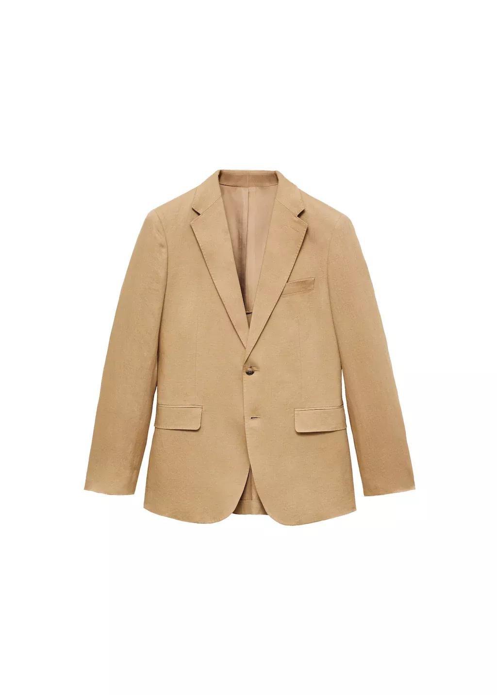 Beige 100% Linen Slim-Fit Suit Jacket, , large image number 4