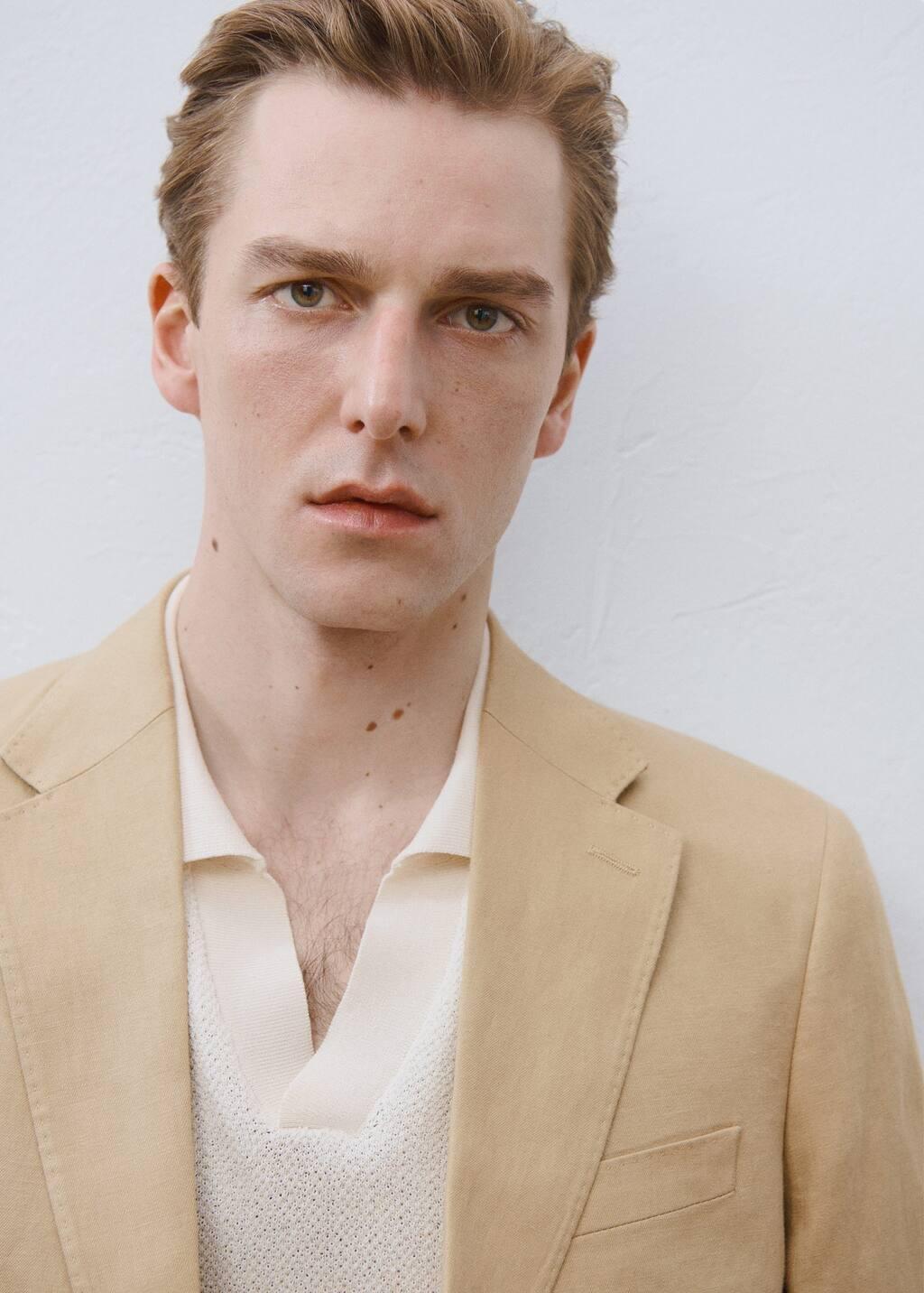 Beige 100% Linen Slim-Fit Suit Jacket, , large image number 5