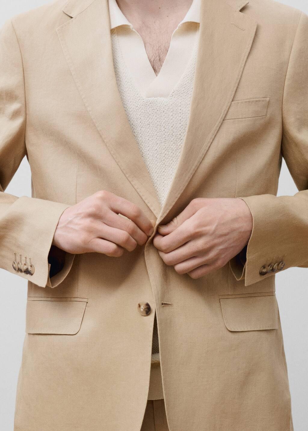 Beige 100% Linen Slim-Fit Suit Jacket, , large image number 7