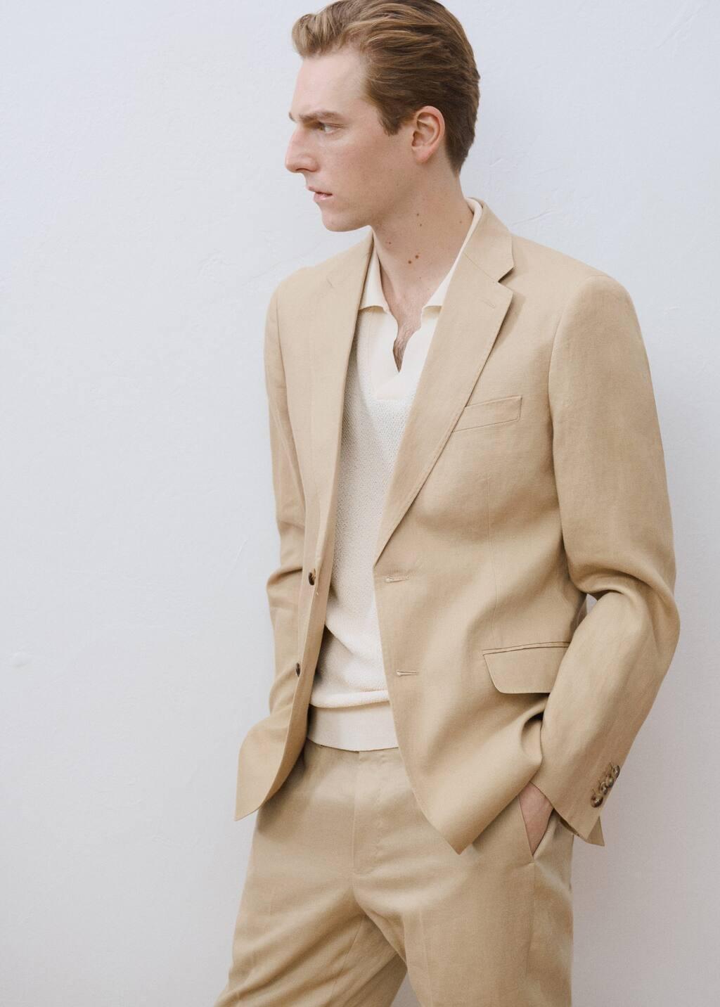 Beige 100% Linen Slim-Fit Suit Jacket, , large image number 9