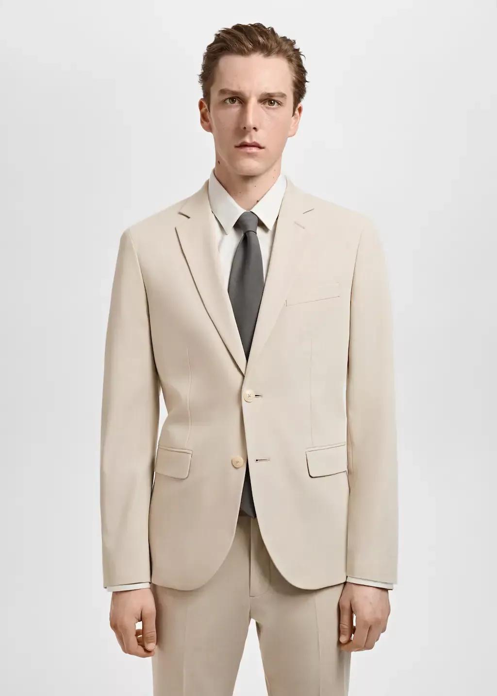 Beige Super Slim-Fit Suit Jacket In Stretch Fabric, , large image number 1