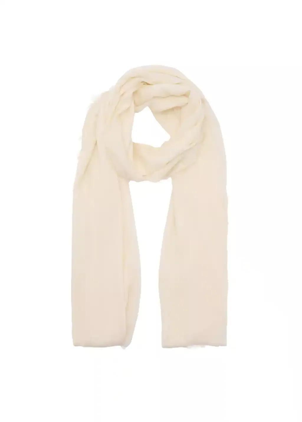 Beige Linen-Blend Scarf With Frayed Ends, Light Beige, large image number 2