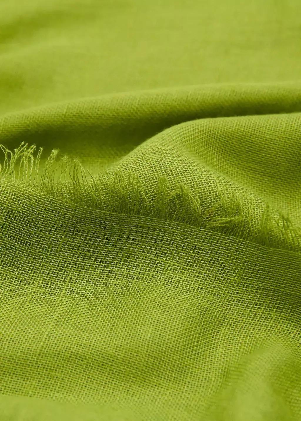 Green Linen-Blend Scarf With Frayed Ends, Green, large image number 0