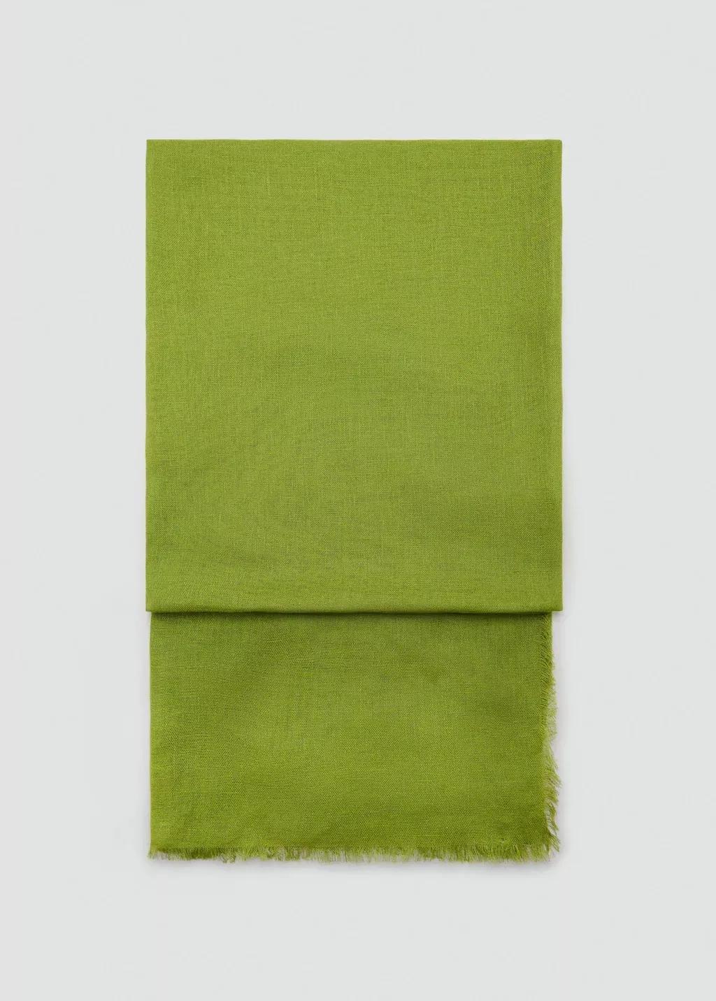 Green Linen-Blend Scarf With Frayed Ends, Green, large image number 1